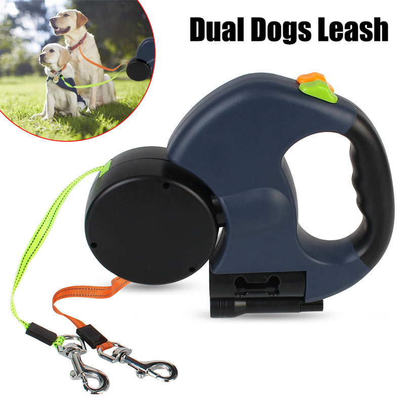 Dual Retractable Dog Leash for Small Dogs – 360° Tangle-Free Lead with LED Light & Reflective Design