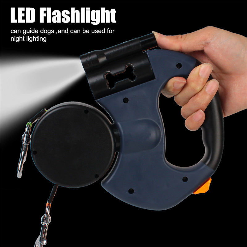 Dual Retractable Dog Leash for Small Dogs – 360° Tangle-Free Lead with LED Light & Reflective Design