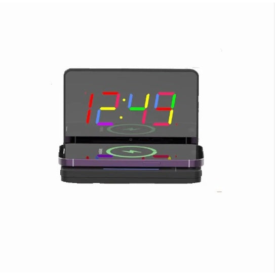Smart LED Mirror Alarm Clock with 10W Wireless Charging & Dimmable Display