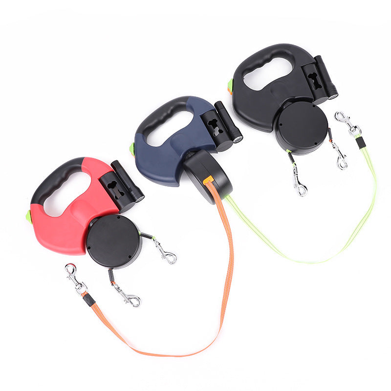 Dual Retractable Dog Leash for Small Dogs – 360° Tangle-Free Lead with LED Light & Reflective Design
