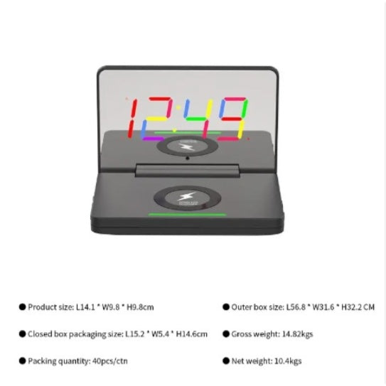 Smart LED Mirror Alarm Clock with 10W Wireless Charging & Dimmable Display