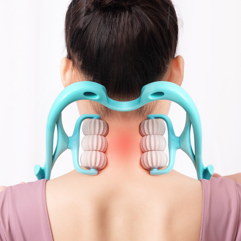 6-Roller Cervical Neck Massager with Jade Scraping Tool – Deep Tissue Relief & 360° Rotating Design