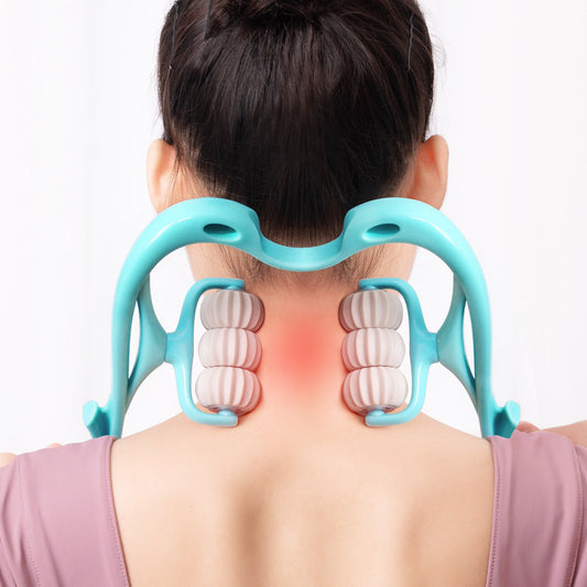 6-Roller Cervical Neck Massager with Jade Scraping Tool – Deep Tissue Relief & 360° Rotating Design