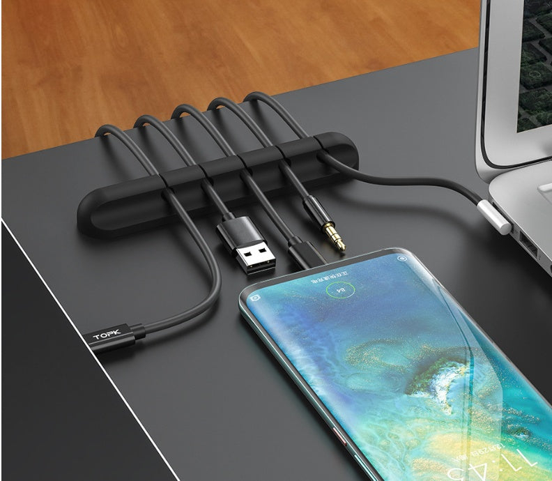 Silicone Desktop Cable Organizer – Tangle-Free Wire Holder (Black)