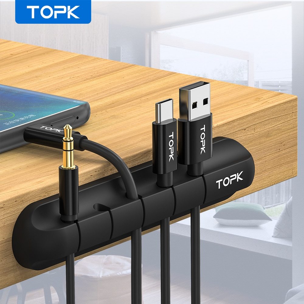 Silicone Desktop Cable Organizer – Tangle-Free Wire Holder (Black)