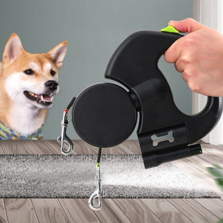Dual Retractable Dog Leash for Small Dogs – 360° Tangle-Free Lead with LED Light & Reflective Design