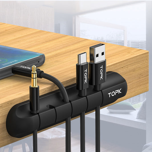 Silicone Desktop Cable Organizer – Tangle-Free Wire Holder (Black)