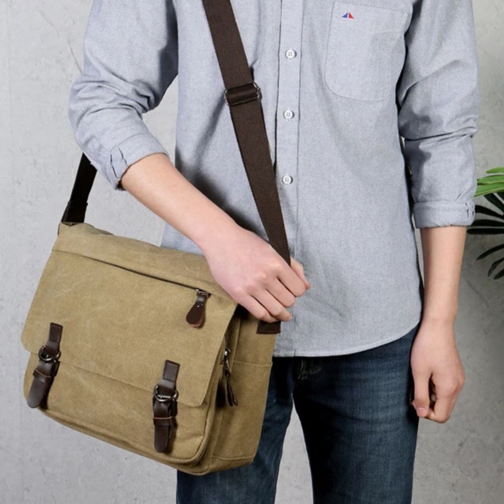 Men's Canvas Satchel Messenger Sling Bag - Durable Shoulder Crossbody Bag for Work, Commuting, Travel & Everyday Carry