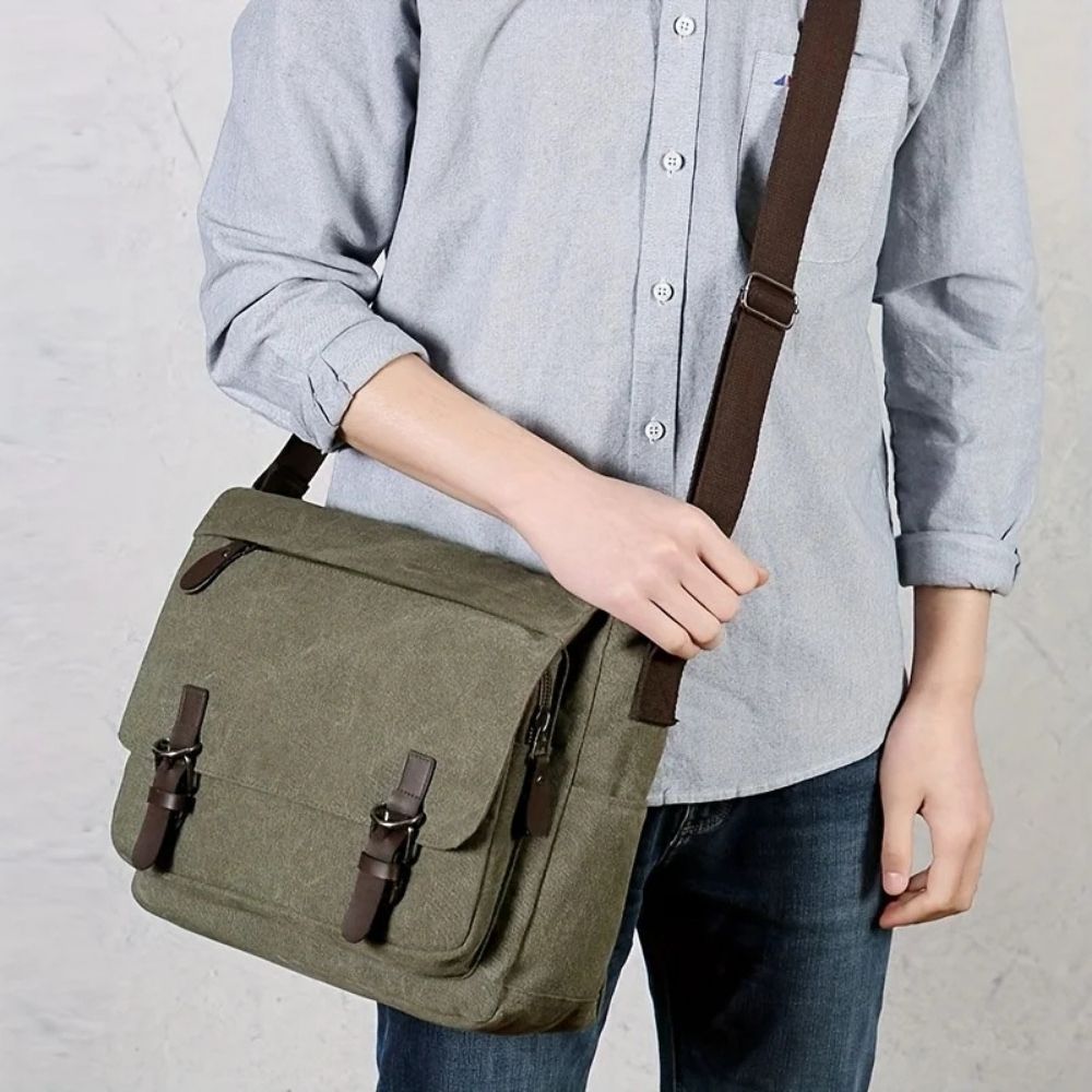 Men's Canvas Satchel Messenger Sling Bag - Durable Shoulder Crossbody Bag for Work, Commuting, Travel & Everyday Carry