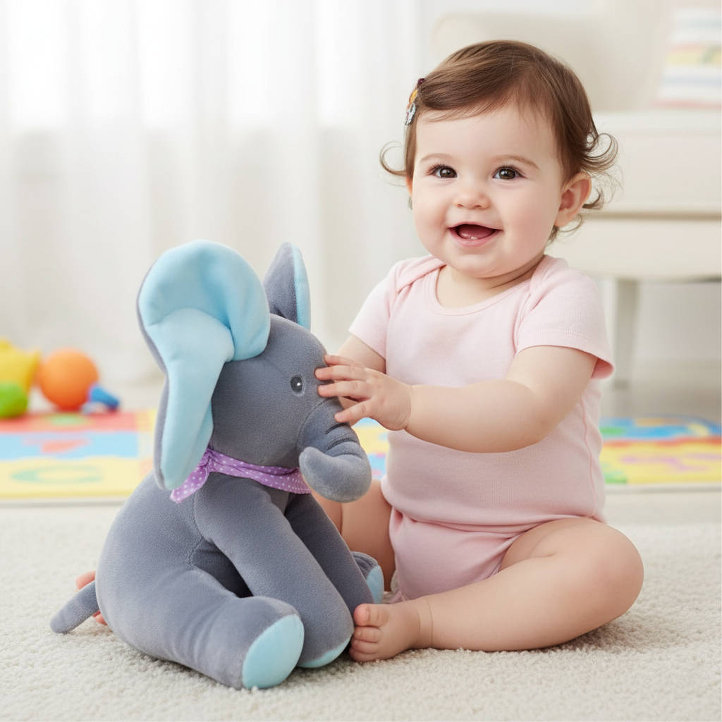 Peek-a-Boo Talking Elephant Plush Toy for Babies & Toddlers - Interactive Stuffed Animal with Moving Ears, Gift