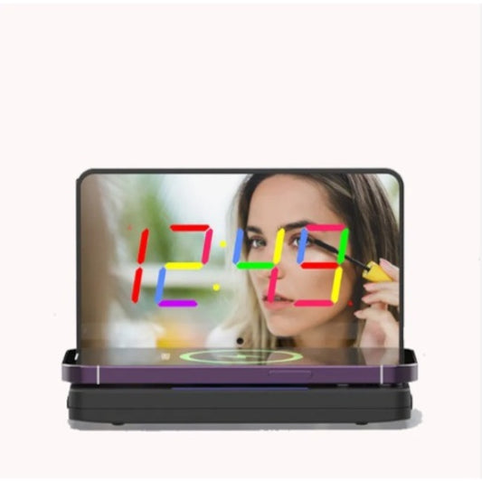 Smart LED Mirror Alarm Clock with 10W Wireless Charging & Dimmable Display