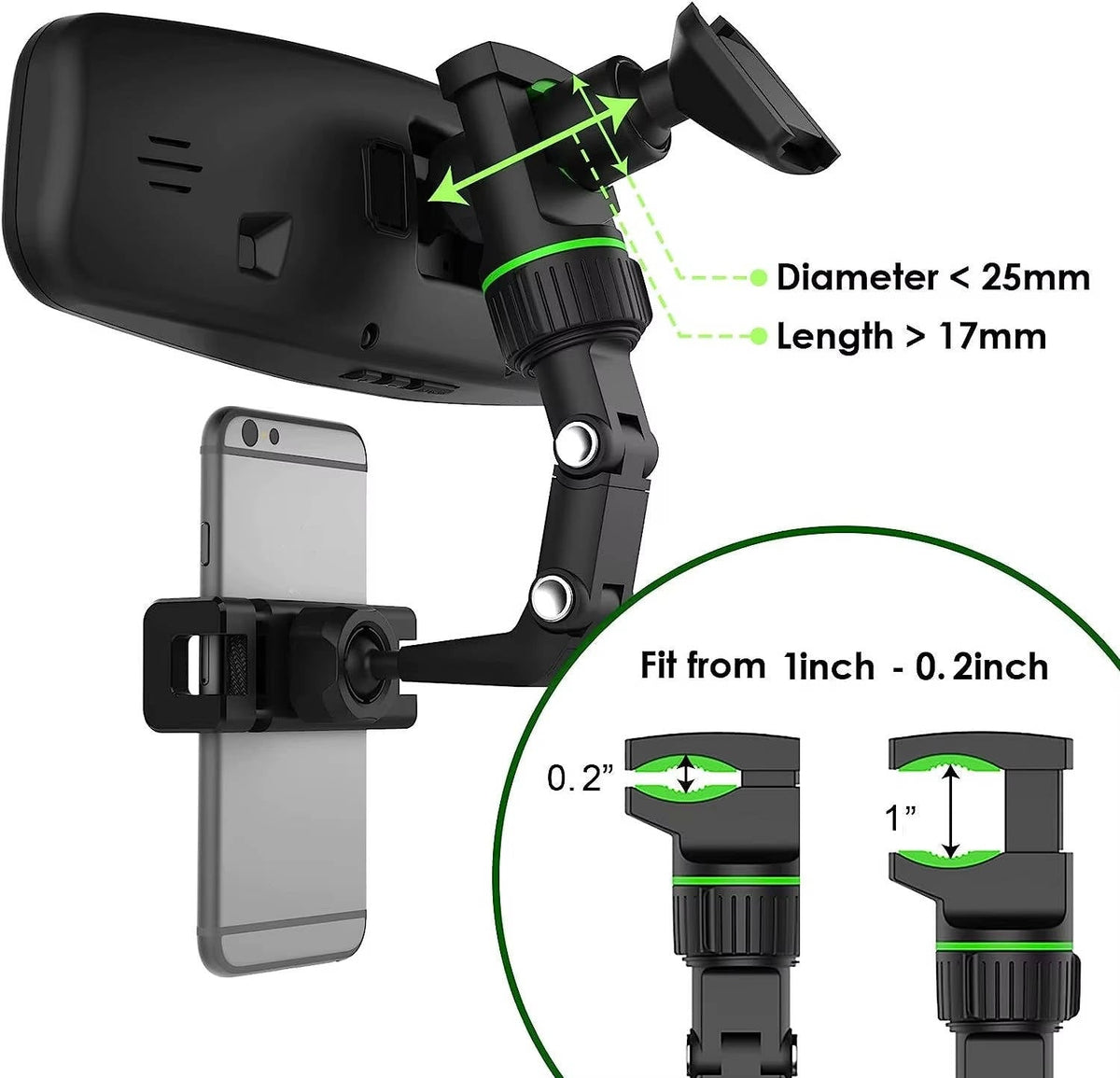 Universal Car Phone Holder Mount - 360° Rotation Dashboard & Air Vent Cell Phone Holder for iPhone, Android & Most Cases
