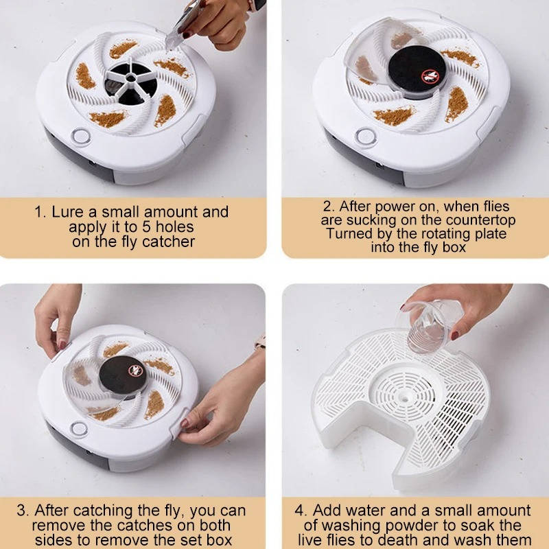 Electric Fly Trap for Indoor & Outdoor Use - Chemical-Free Quiet Spinning Fly Catcher for Kitchen, Patio, Picnic & Restaurant