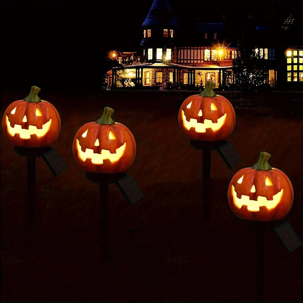 Solar Glowing Pumpkin Pathway Lights for Halloween - Outdoor Jack-O-Lantern Yard Decor, Auto On at Dusk, No Wiring Needed