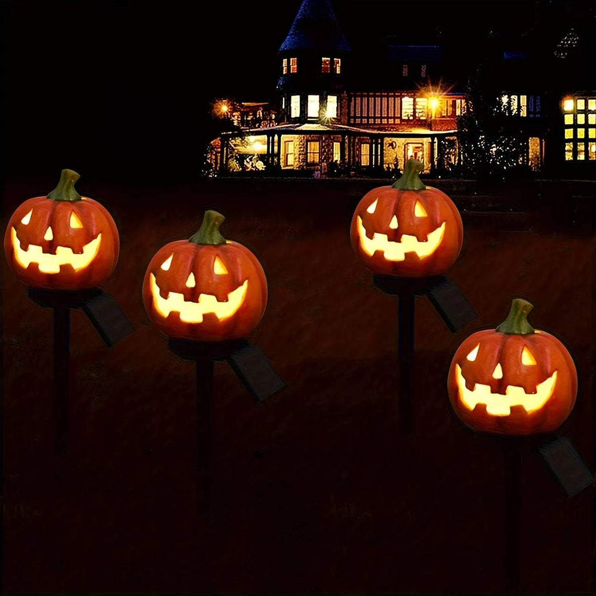 Solar Glowing Pumpkin Pathway Lights for Halloween - Outdoor Jack-O-Lantern Yard Decor, Auto On at Dusk, No Wiring Needed