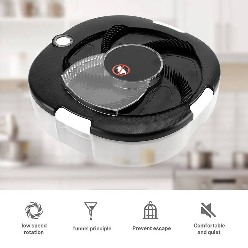 Electric Fly Trap for Indoor & Outdoor Use - Chemical-Free Quiet Spinning Fly Catcher for Kitchen, Patio, Picnic & Restaurant