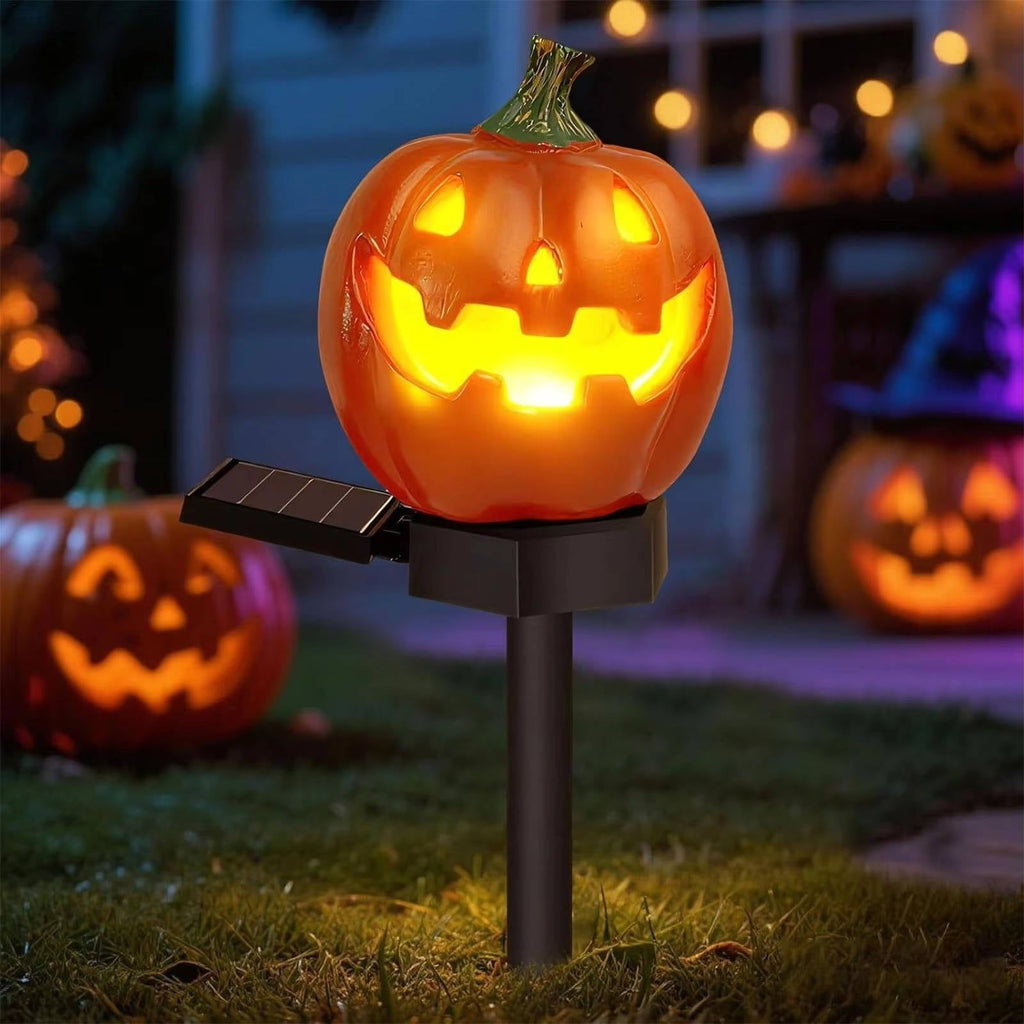 Solar Glowing Pumpkin Pathway Lights for Halloween - Outdoor Jack-O-Lantern Yard Decor, Auto On at Dusk, No Wiring Needed
