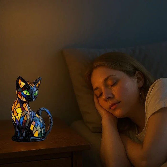 Whimsical Stained-Glass Cat Table Lamp - Home & Garden Decor (view 5)