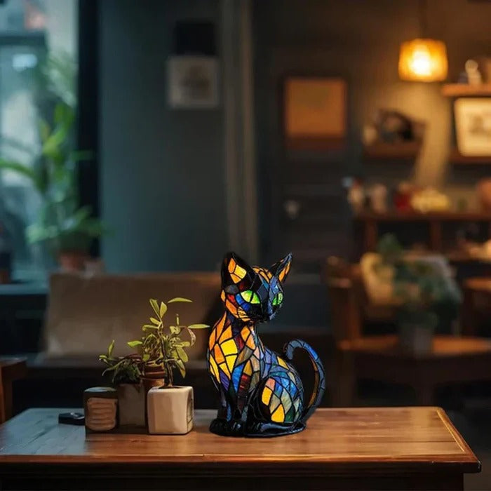 Whimsical Stained-Glass Cat Table Lamp - Home & Garden Decor (view 4)