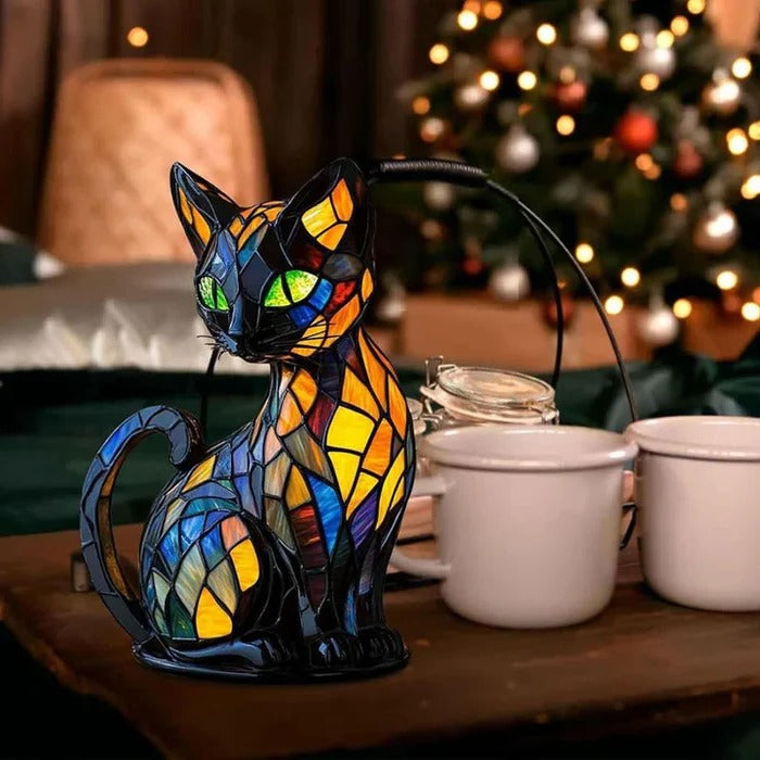 Whimsical Stained-Glass Cat Table Lamp - Home & Garden Decor (view 2)