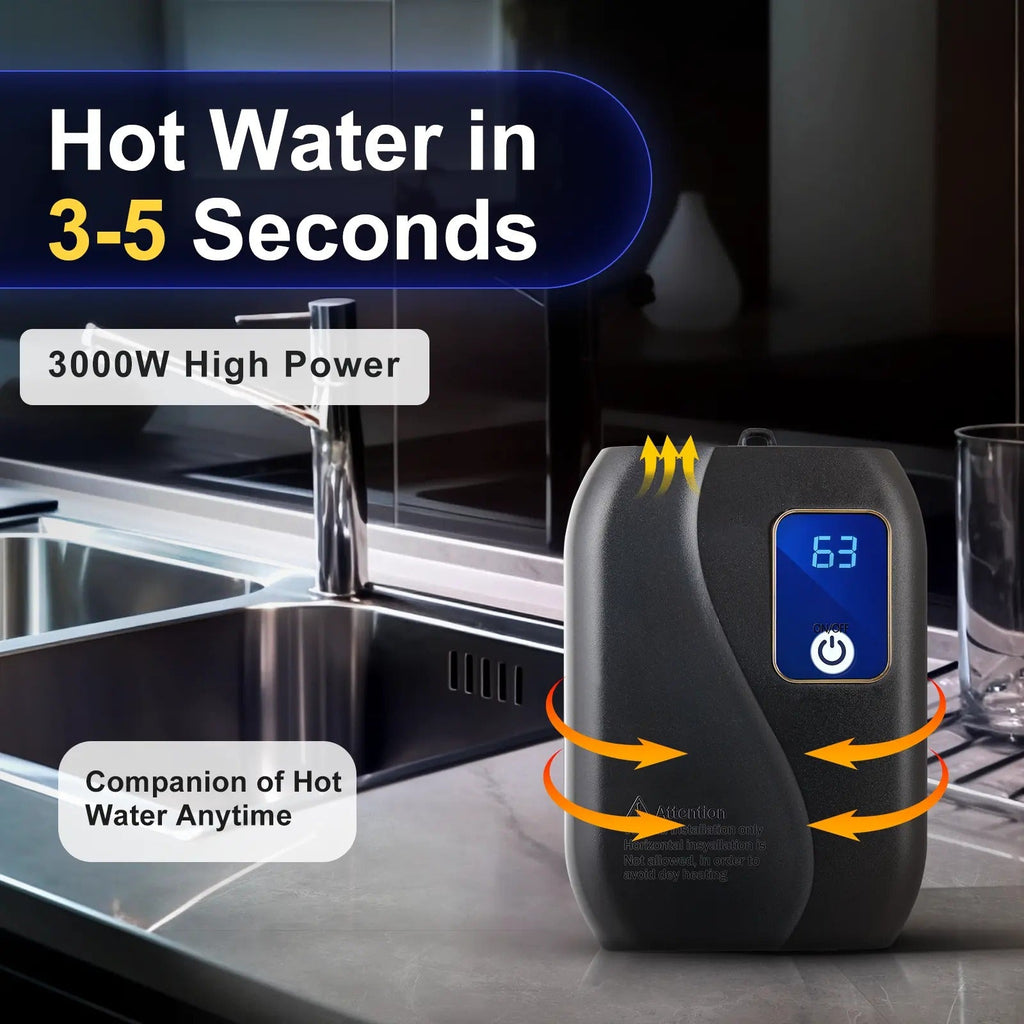 Instant Tankless Electric Water Heater - Compact On-Demand Hot Water for Under Sink, Kitchen, Bathroom & Utility, Space Saving