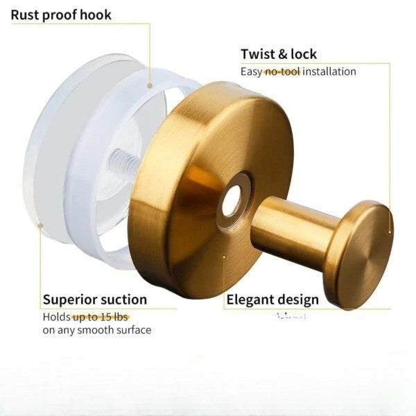 Twist-Lock Suction Cup Wall Hooks - Drill-Free Reusable Hooks for Bathroom, Kitchen, Shower, Glass & Tile, Towel Holder