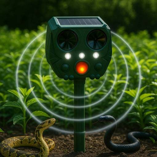 Solar Powered Ultrasonic Snake Repeller - Outdoor Weatherproof Snake Deterrent with Light for Yard, Garden & Lawn, No Batteries