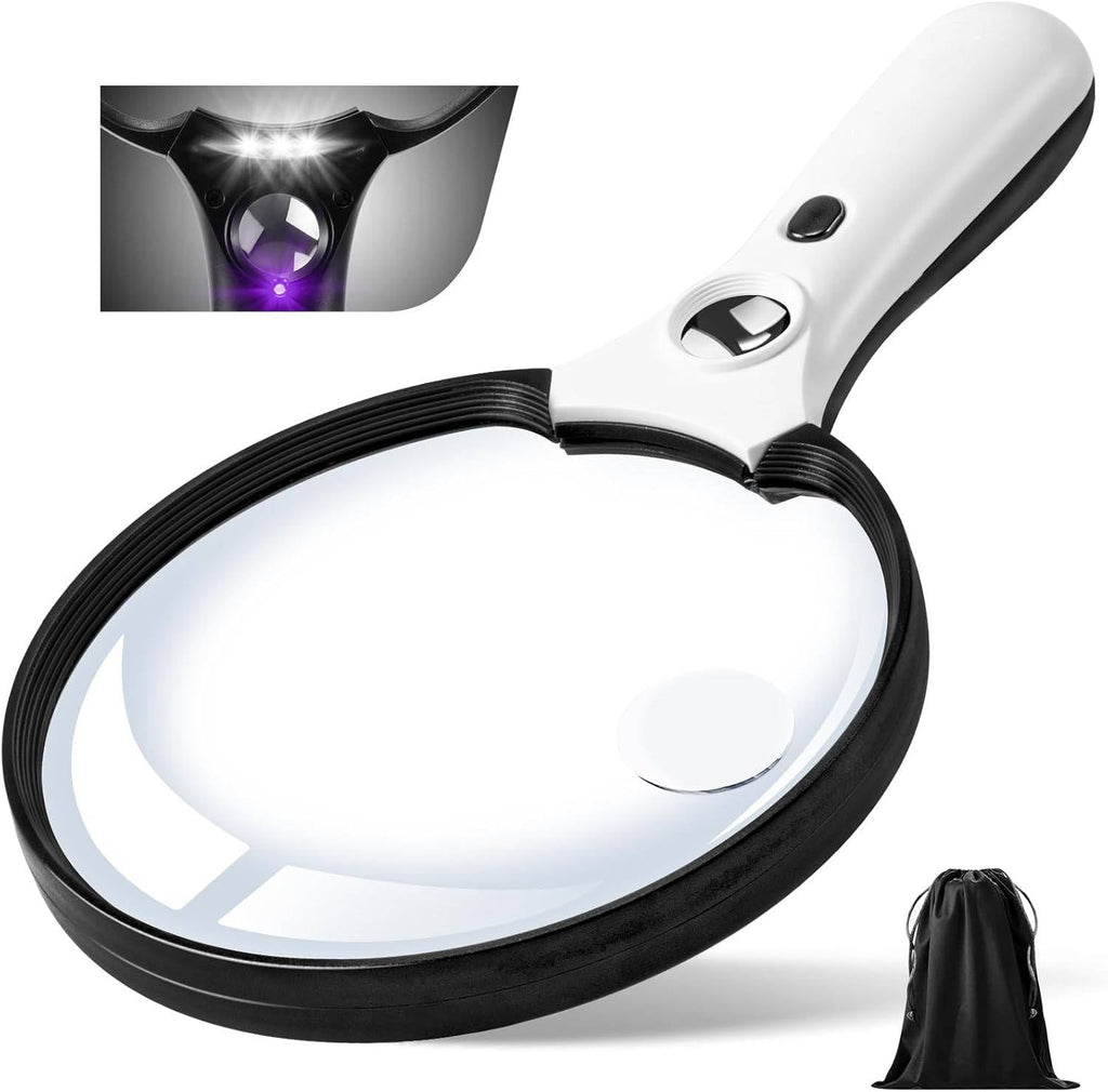 Large Handheld Magnifying Glass with LED Light for Seniors - 10x 20x Lighted Magnifier for Reading, Crafts, Coins & Jewelry