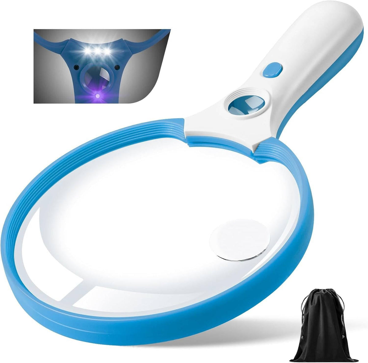 Large Handheld Magnifying Glass with LED Light for Seniors - 10x 20x Lighted Magnifier for Reading, Crafts, Coins & Jewelry