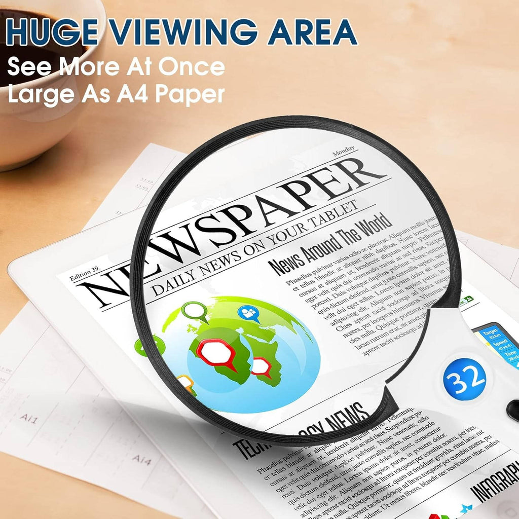 Large Handheld Magnifying Glass with LED Light for Seniors - 10x 20x Lighted Magnifier for Reading, Crafts, Coins & Jewelry